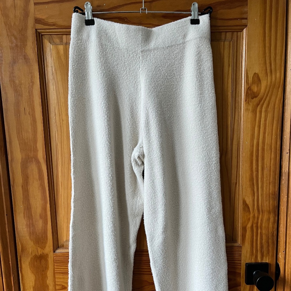 CREAM WIDE LEG RIBBED KNIT PANT